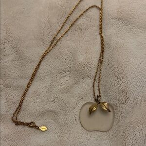 Gold and White Vintage Avon Apple Pendant Necklace